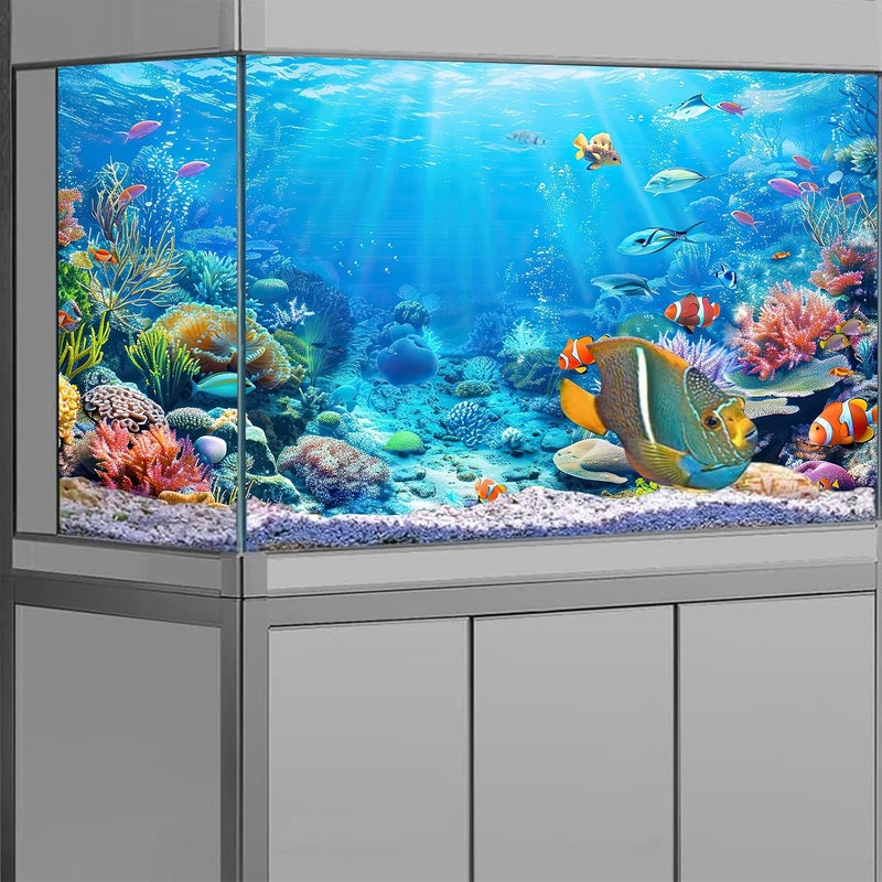 iTapnoom Underwater World Aquarium Background,Seaworld Ocean Floor Tropical Fish Coral Reef Aquatic Nature Plant Fish Tank Backdrop Decor, Polyester Fabric with 6 EVA Double-Sided Tapes 48x24 inches/120x60cm - Image 2